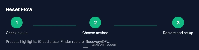 Infographic showing a three-step process to reset a disabled iPad without iTunes