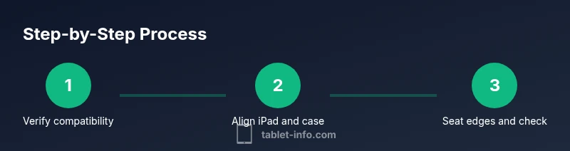 Infographic showing three steps: verify compatibility, align iPad with case, secure edges