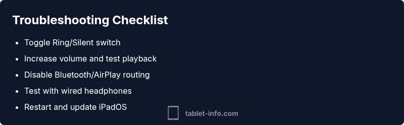 Checklist for iPad sound troubleshooting