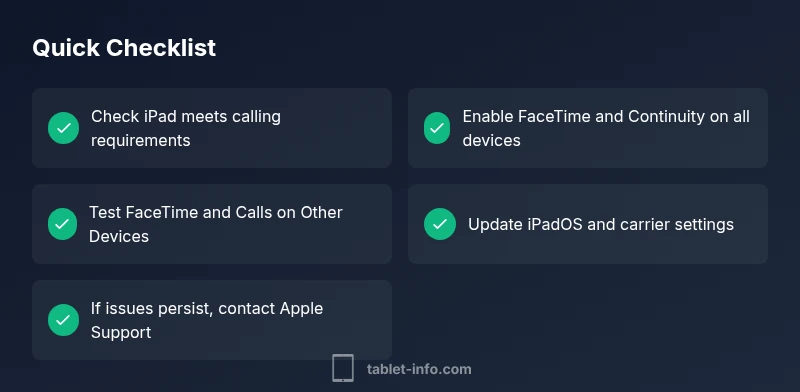 Checklist showing steps to fix iPad calling issues