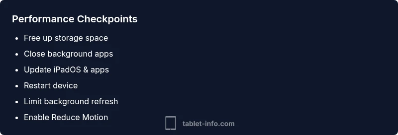 Checklist infographic for fixing iPad lag