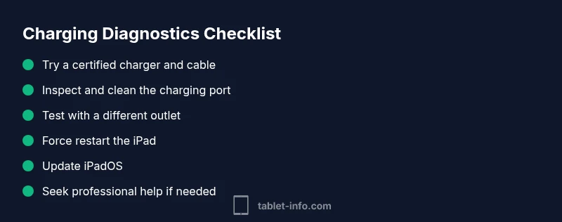 Checklist infographic for diagnosing iPad charging issues