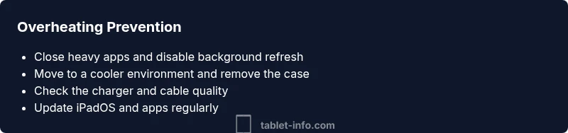 Checklist for preventing iPad overheating