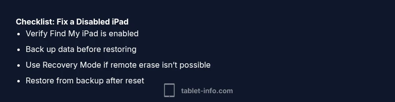 Tailwind infographic checklist for fixing a disabled iPad