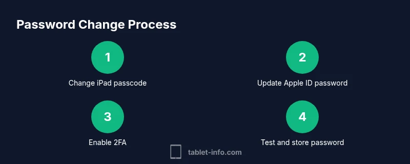 Step-by-step infographic showing how to change iPad passcode and Apple ID password