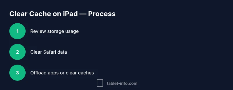Infographic showing a 3-step process to clear cache on iPad