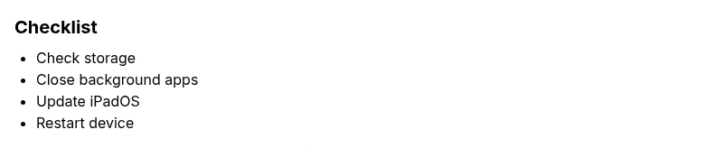 Checklist infographic for speeding up iPad