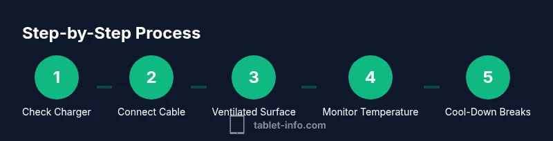 Infographic showing a five-step process for safely using an iPad while charging