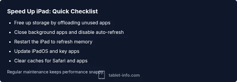 Checklist infographic for speeding up iPad loading